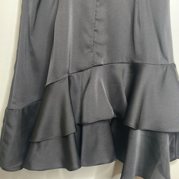 Lulu’s Black Satin Ruffle Hem Party Cocktail Mini Dress Size Small - Picture 8 of 17